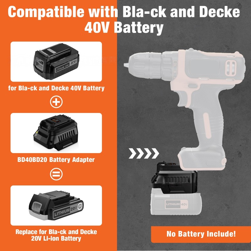 Black+Decker Tool Cordless - HAKSINKY Werkzeug-Akku-Adapter BD40BD20 für Black&Decker 36
